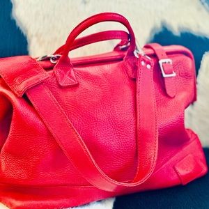 Auth Will Leather Goods Red Leather Weekender Excellent Condition 15”x 12” x6”